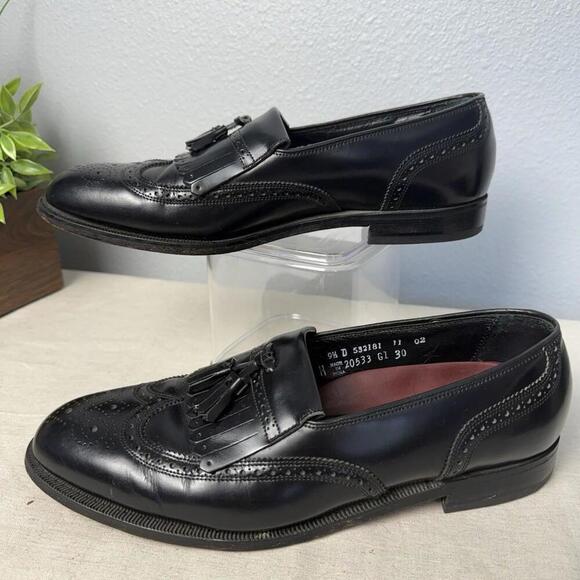 FLORSHEIM‎ BLACK LEATHER WINGTIP BROGUES DRESS LOAFER 9.5 D - Picture 2 of 9